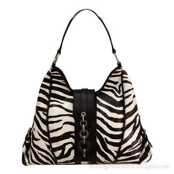 Zebra PVC Hobo Bag with Metal Decoration on Front Flap